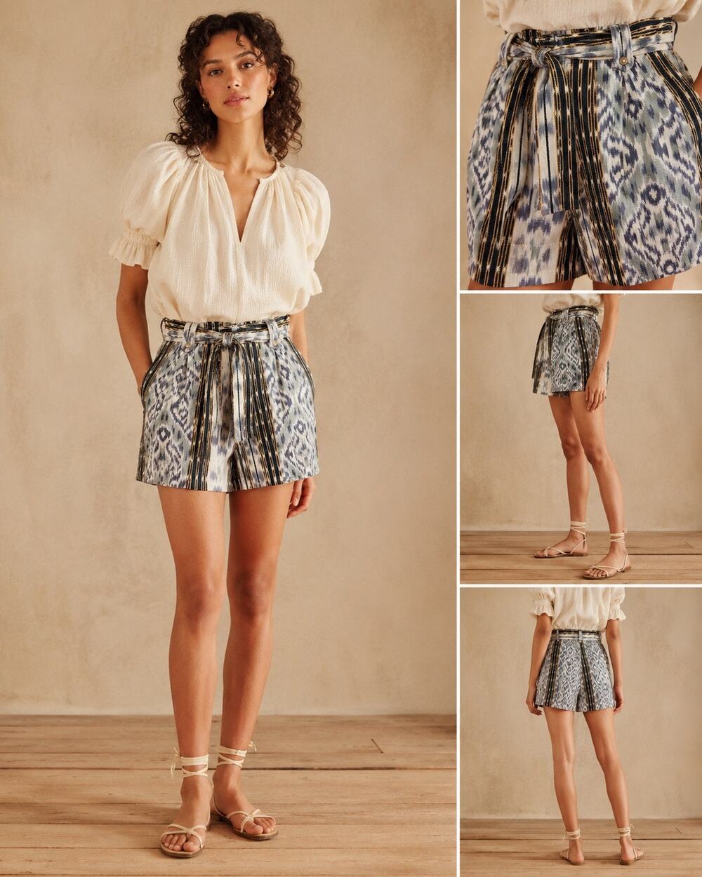 Ulla Johnson Rafa Ikat Striped Tie-Waist Shorts | Size 2 $425